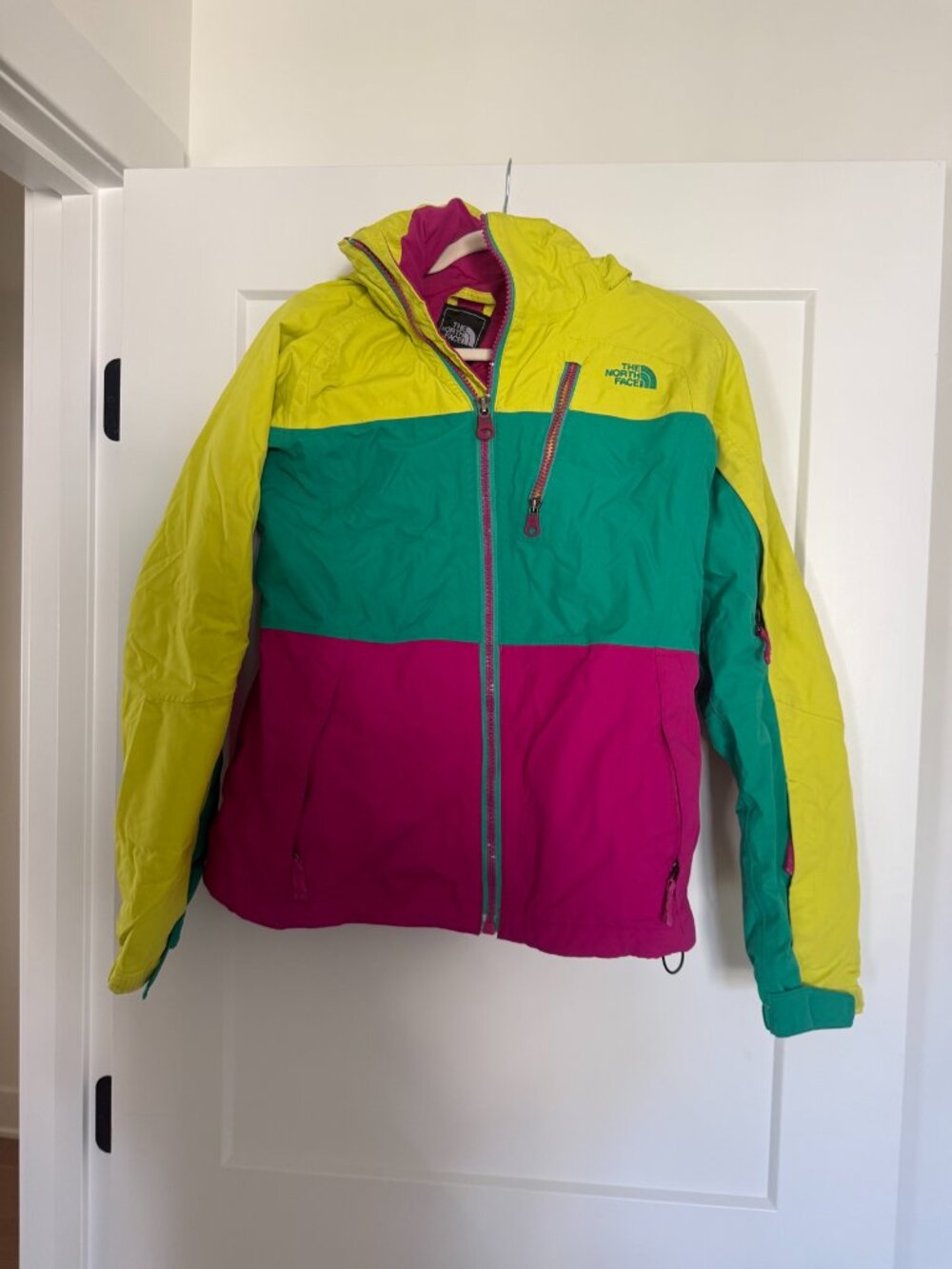 The North Face Colorblock Ski Jacket Pink Green Lime Womens M
